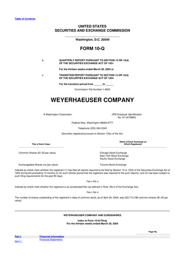 Thumbnail Weyerhaeuser
 10-Q Quarterly Report FY 