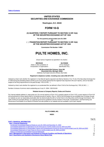 Thumbnail PulteGroup 10-Q Quarterly Report FY 