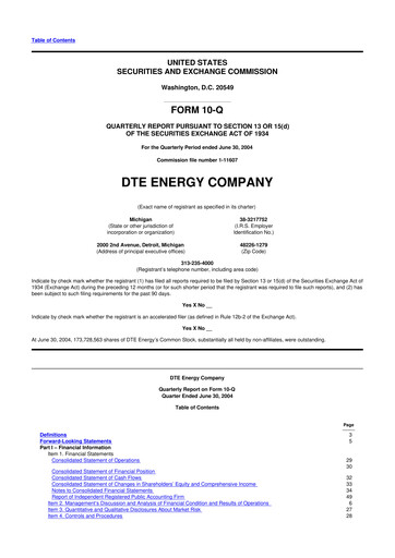 Thumbnail DTE Energy
 10-Q Quarterly Report FY 