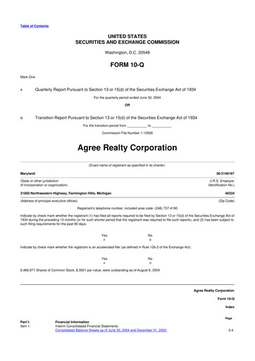 Thumbnail Agree Realty
 10-Q Quarterly Report FY 