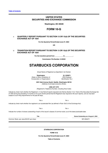 Thumbnail Starbucks 10-Q Quarterly Report FY 
