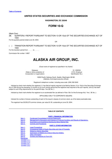 Thumbnail Alaska Airlines
 10-Q Quarterly Report FY 