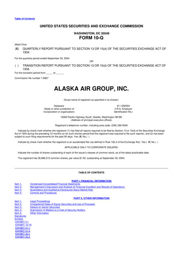 Thumbnail Alaska Airlines
 10-Q Quarterly Report FY 