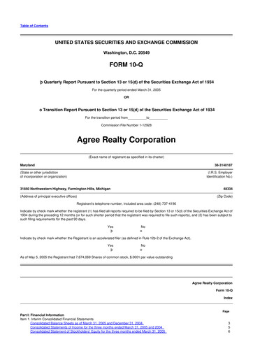 Thumbnail Agree Realty
 10-Q Quarterly Report FY 