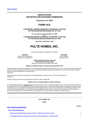 Thumbnail PulteGroup 10-Q Quarterly Report FY 