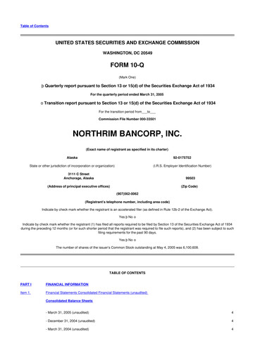 Thumbnail Northrim BanCorp 10-Q Quarterly Report FY 