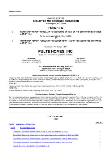 Thumbnail PulteGroup 10-Q Quarterly Report FY 