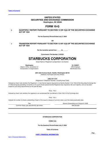 Thumbnail Starbucks 10-Q Quarterly Report FY 