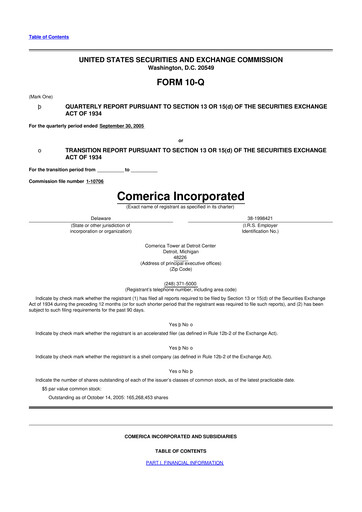 Thumbnail Comerica 10-Q Quarterly Report FY 