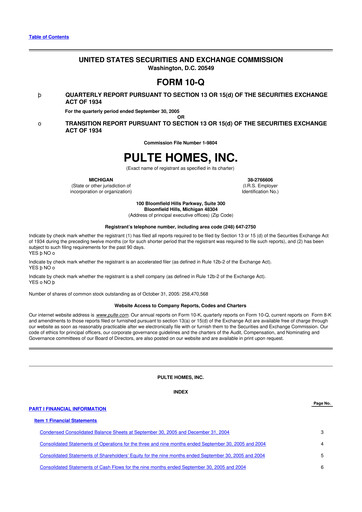 Thumbnail PulteGroup 10-Q Quarterly Report FY 