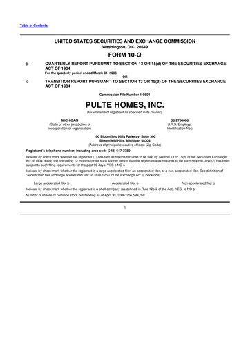 Thumbnail PulteGroup 10-Q Quarterly Report FY 