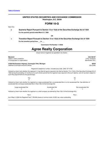 Thumbnail Agree Realty
 10-Q Quarterly Report FY 