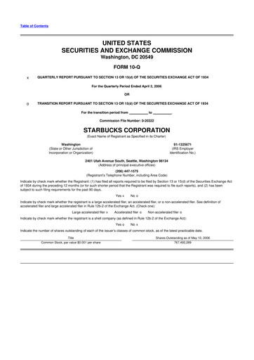 Thumbnail Starbucks 10-Q Quarterly Report FY 