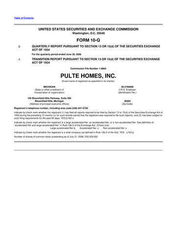 Thumbnail PulteGroup 10-Q Quarterly Report FY 