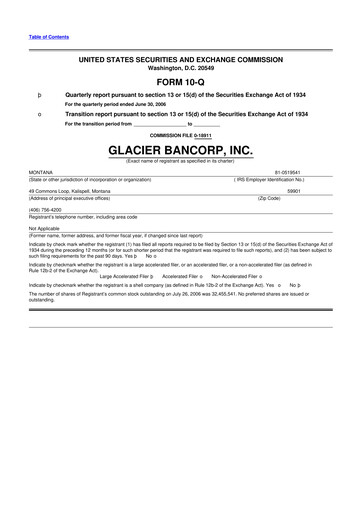 Miniature Glacier Bancorp
 10-Q Rapport trimestriel  