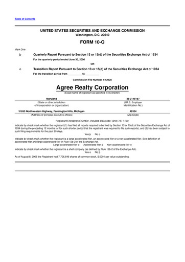 Thumbnail Agree Realty
 10-Q Quarterly Report FY 