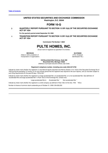 Thumbnail PulteGroup 10-Q Quarterly Report FY 