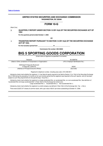 Thumbnail Big 5 Sporting Goods 10-Q Quarterly Report FY 