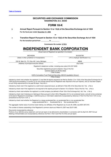 Thumbnail Independent Bank Corporation 10-K Annual Report 