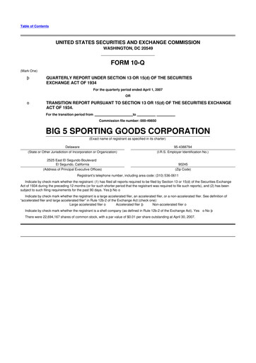 Thumbnail Big 5 Sporting Goods 10-Q Quarterly Report FY 