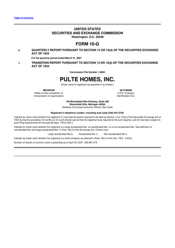 Thumbnail PulteGroup 10-Q Quarterly Report FY 