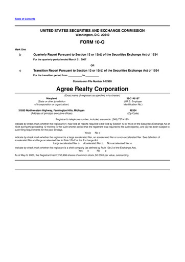 Thumbnail Agree Realty
 10-Q Quarterly Report FY 