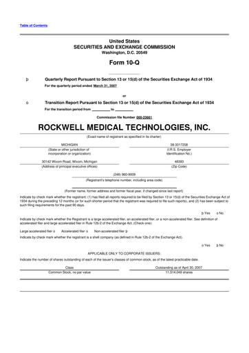 Vorschaubild Rockwell Medical
 10-Q Quartalsbericht  