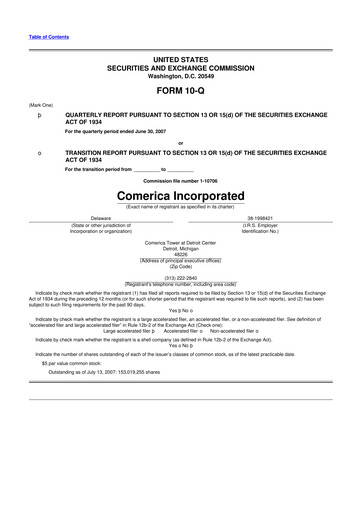 Thumbnail Comerica 10-Q Quarterly Report FY 