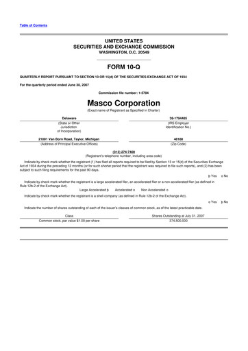 Thumbnail Masco 10-Q Quarterly Report FY 