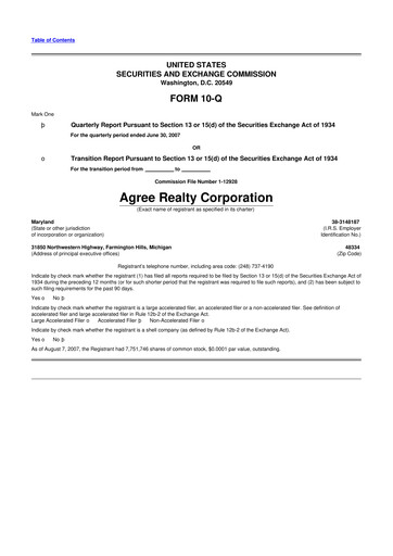 Thumbnail Agree Realty
 10-Q Quarterly Report FY 