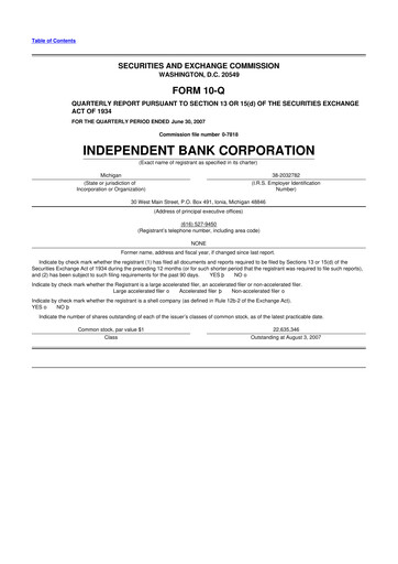 Thumbnail Independent Bank Corporation 10-Q Quarterly Report FY 
