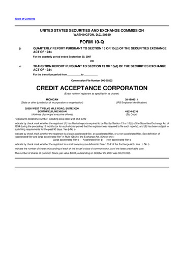 Miniature Credit Acceptance
 10-Q Rapport trimestriel  