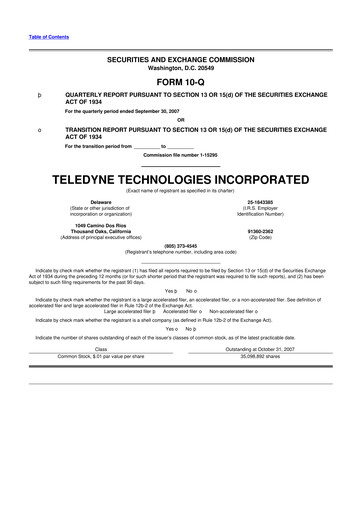Thumbnail Teledyne Technologies 10-Q Quarterly Report FY 