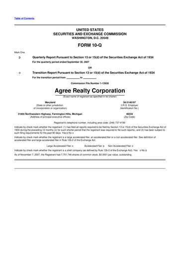 Thumbnail Agree Realty
 10-Q Quarterly Report FY 