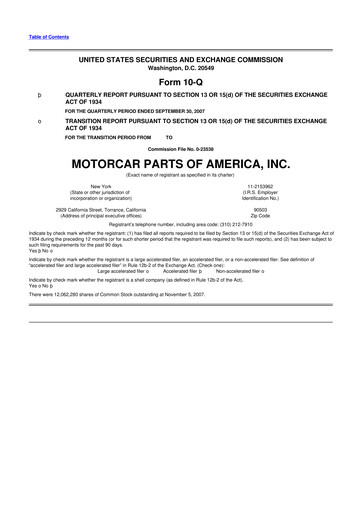 Thumbnail Motorcar Parts of America 10-Q Quarterly Report FY 