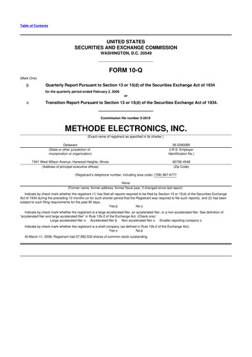 Thumbnail Methode Electronics
 10-Q Quarterly Report FY 