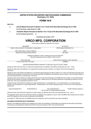 Thumbnail Virco Manufacturing 10-K Annual Report 