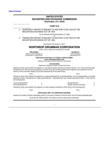 Thumbnail Northrop Grumman 10-Q Quarterly Report FY 