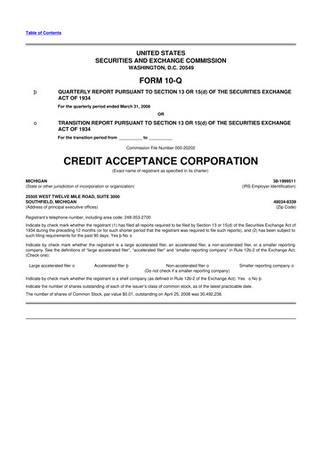 Miniature Credit Acceptance
 10-Q Rapport trimestriel  