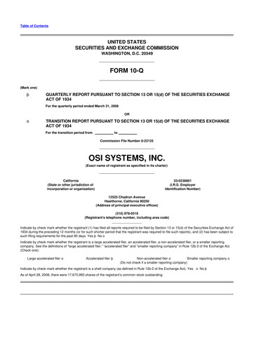 Miniature OSI Systems
 10-Q Rapport trimestriel  