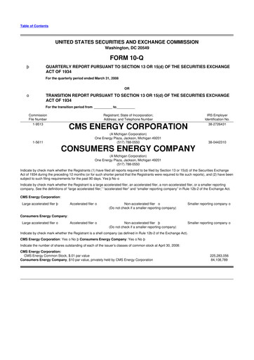 Thumbnail CMS Energy
 10-Q Quarterly Report FY 