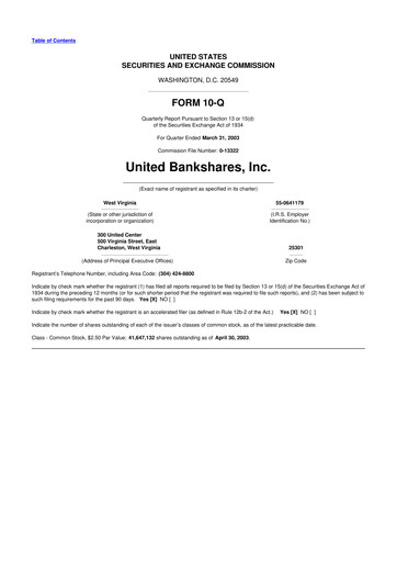 Thumbnail United Bankshares 10-Q Quarterly Report FY 