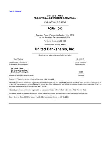 Thumbnail United Bankshares 10-Q Quarterly Report FY 