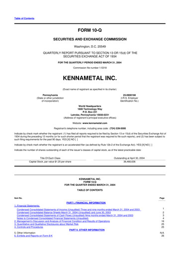 Miniature Kennametal 10-Q Rapport trimestriel  
