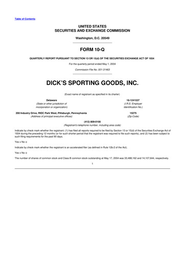 Thumbnail Dick's Sporting Goods
 10-Q Quarterly Report FY 