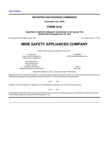 Thumbnail MSA Safety 10-Q Quarterly Report FY 