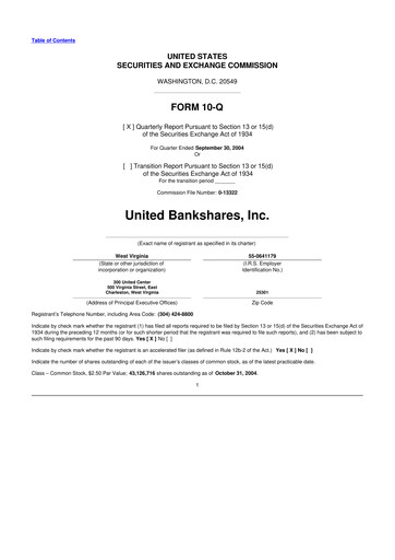 Thumbnail United Bankshares 10-Q Quarterly Report FY 