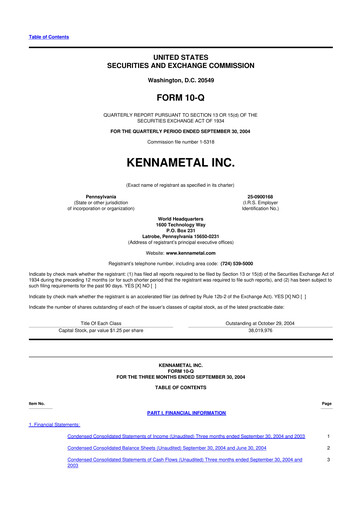 Miniature Kennametal 10-Q Rapport trimestriel  