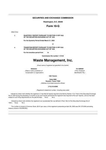 Thumbnail Waste Management 10-Q Quarterly Report FY 