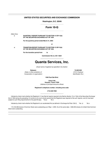 Thumbnail Quanta Services
 10-Q Quarterly Report FY 
